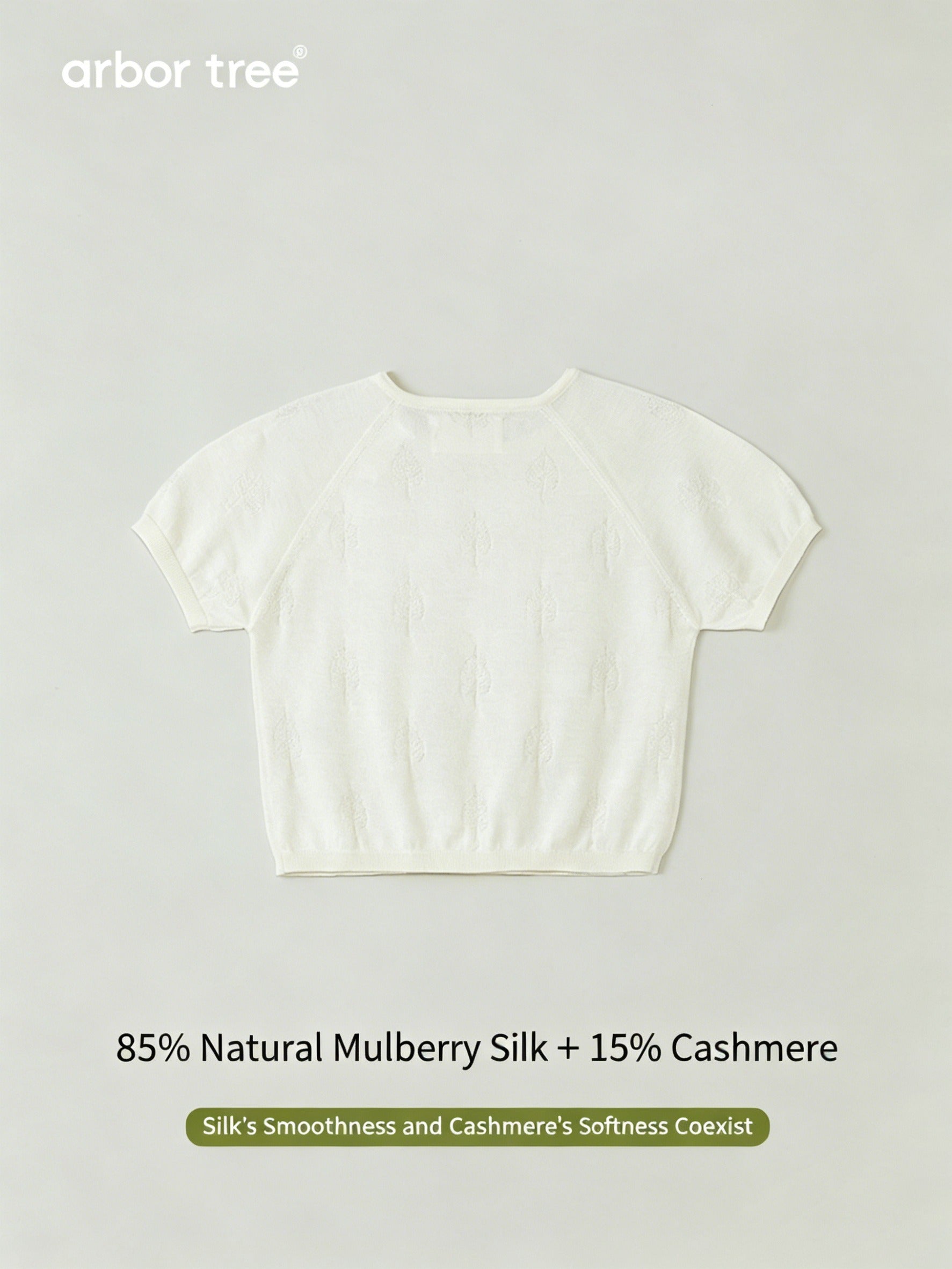 ArborTree baby summer knit T-shirt with drop shoulders, made of mulberry silk and cashmere, lightweight and breathable.