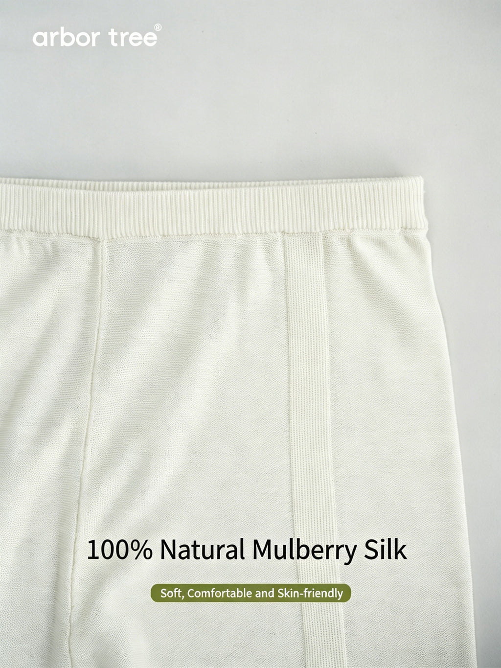 ArborTree 100% Mulberry silk baby knitted trousers in soft, natural fabric with ribbed waistband and cuffs for comfort.