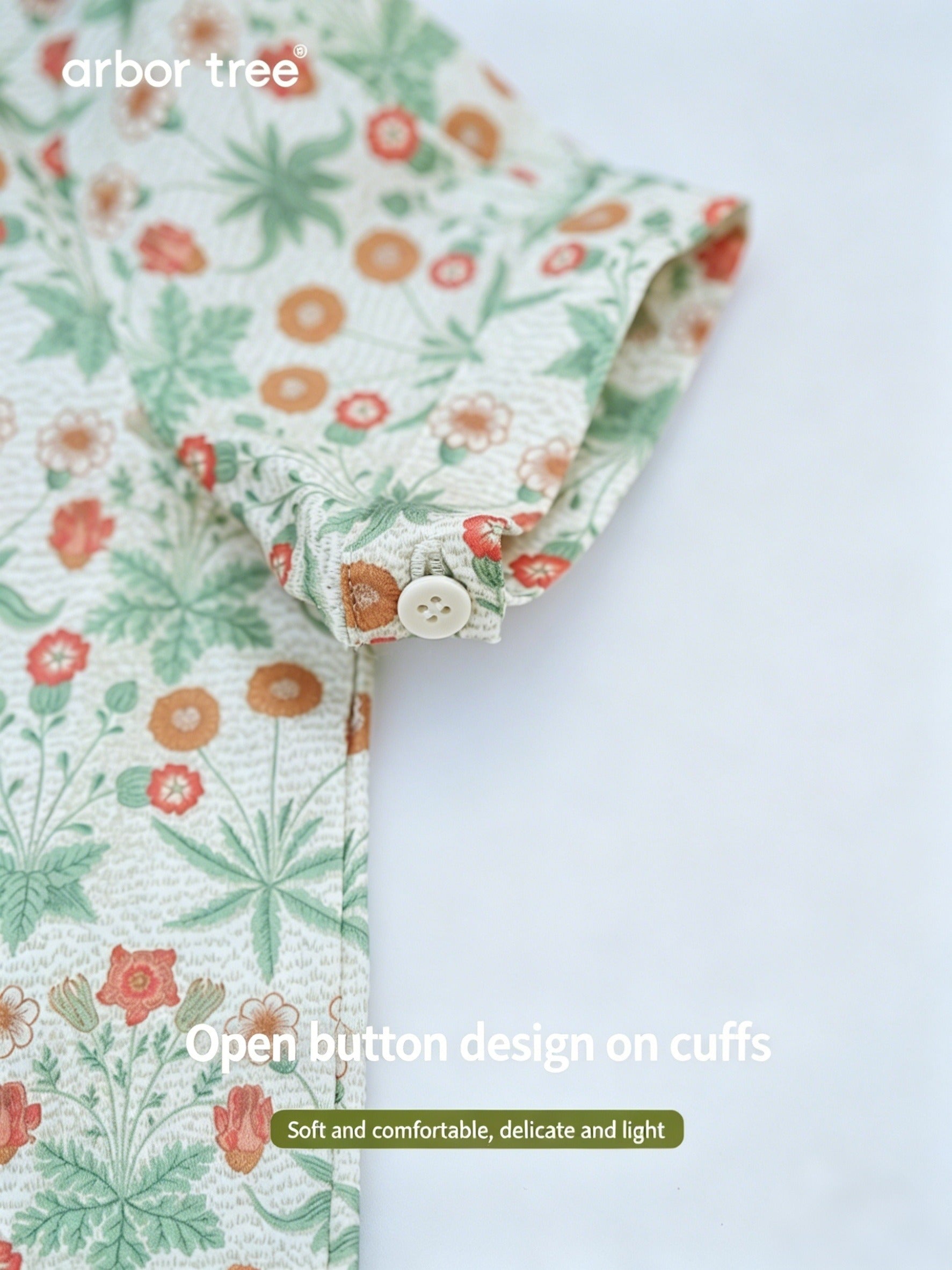 ArborTree 100% Organic Cotton from Uganda Girls' Summer Short-Sleeve Shirt with Morris Daisies—Lightweight and Breathable
