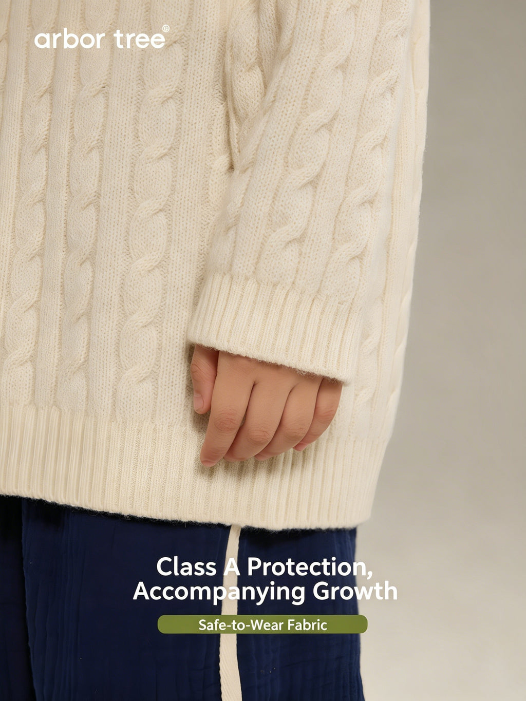 ArborTree baby cashmere knit sweater for kids, mid-neck, unisex design, perfect for fall and winter, made from 100% Inner Mongolia cashmere.