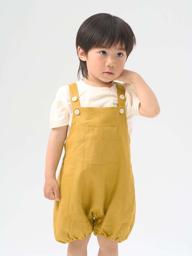 ArborTree natural Ramie baby casual bib pants with adjustable straps and soft fabric for comfortable children's clothing.