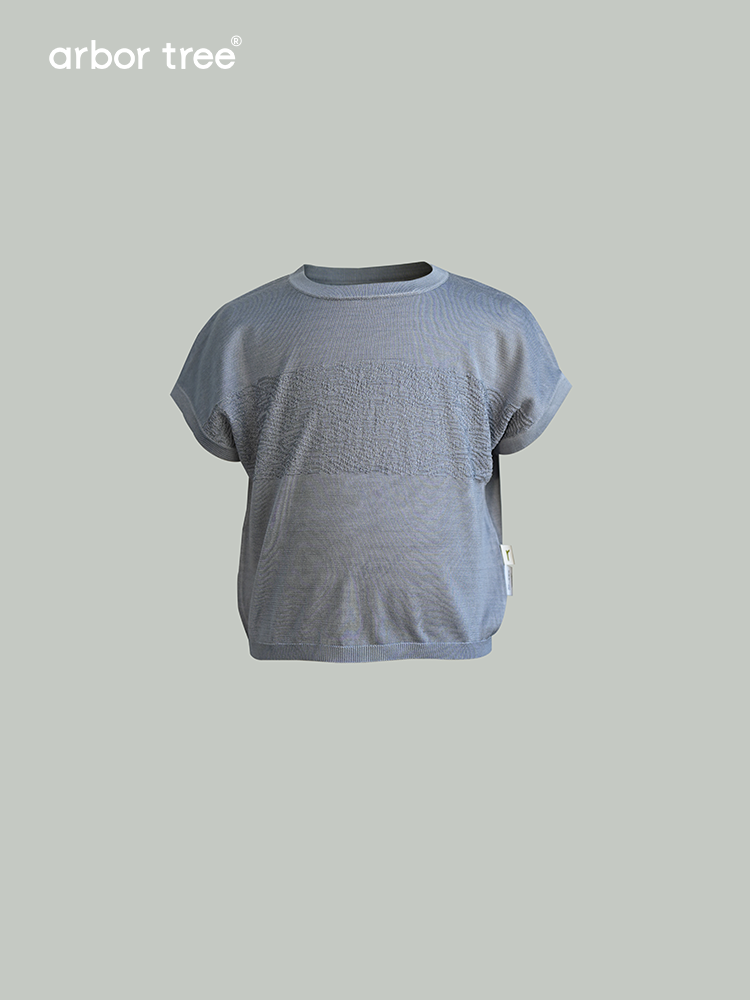 Unisex summer knit tee by arbortree featuring a wave pattern, lightweight, breathable 100% natural mulberry silk.