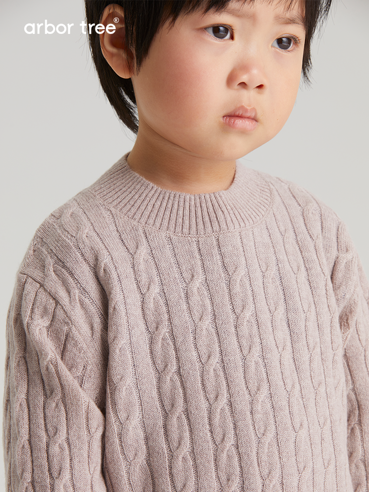 ArborTree Pure Collection vintage cable-knit unisex cashmere half-turtleneck sweater for spring and fall, natural and cozy.