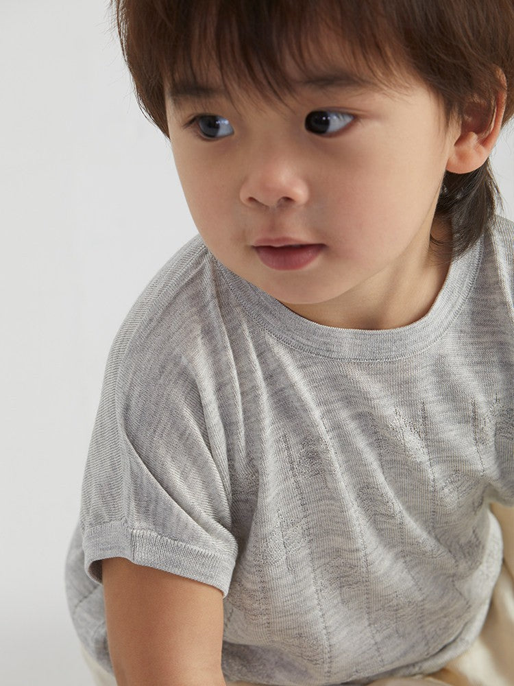Silk summer Bodhi leaf short-sleeve T-shirt by arbortree, matching set for parents and children, featuring a green leaf design.