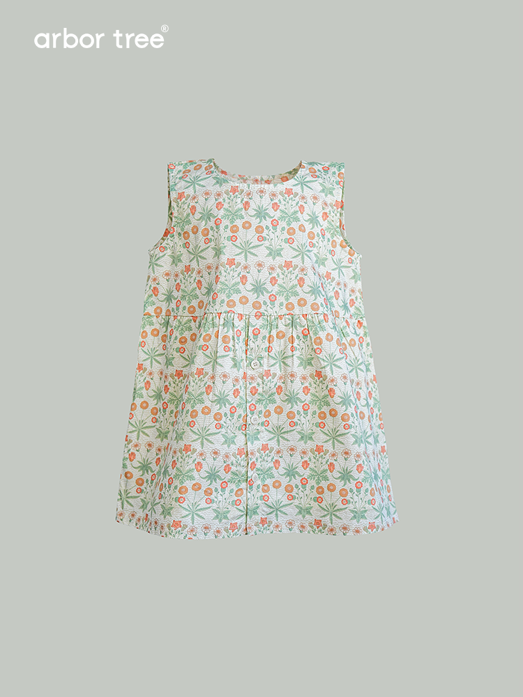 ArborTree 100% Organic Cotton from Uganda Girls' Summer Morris Daisy Sleeveless Dress, Lightweight Style