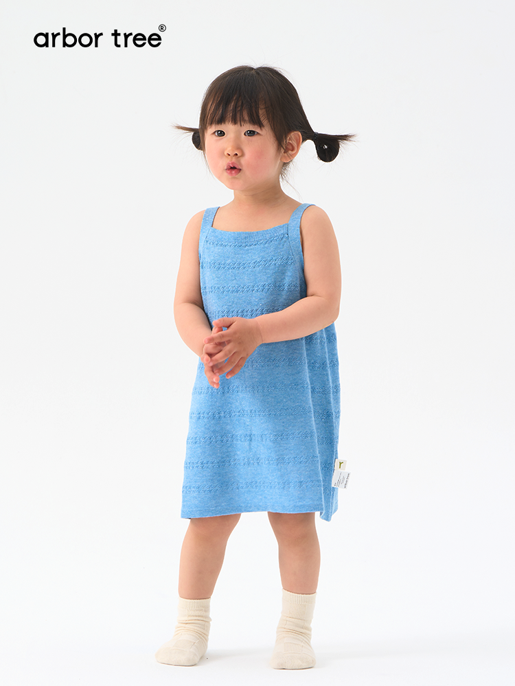 Baby girl lightweight summer tank dress by ArborTree, made from 60% organic cotton and 40% linen, featuring a soft, breathable fabric.