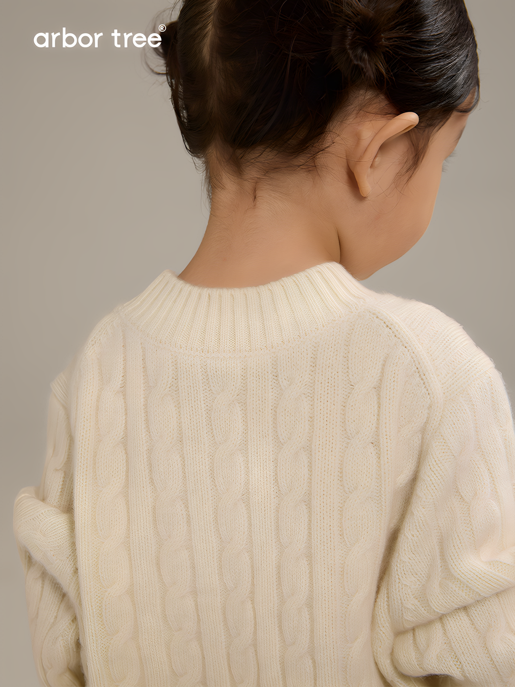 Unisex kids' ArborTree fall/winter knit sweater with mid-neck, made from 100% Inner Mongolia baby cashmere, in natural colors.