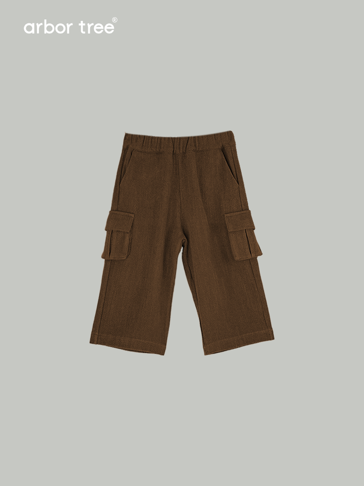 Unisex kids' wide-leg elastic waist pants by ArborTree, made of 50% cotton and linen, suitable for spring, fall, and winter.