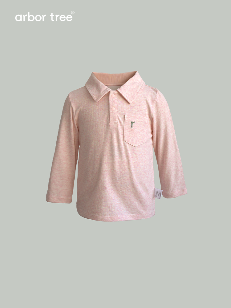 Organic cotton polo-neck long-sleeve T-shirt for boys and girls by ArborTree, natural and eco-friendly for spring and fall.