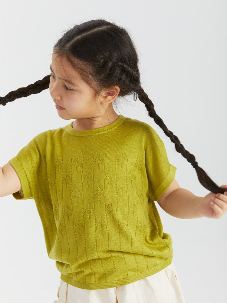 Arbortree silk summer Bodhi leaf short-sleeve T-shirt matching set for parents and children, featuring a green leaf design.