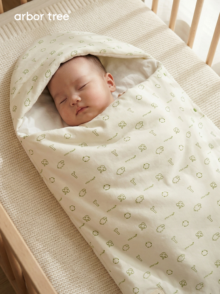 ArborTree organic cotton baby swaddle blanket, natural and breathable, gentle on skin, suitable for all seasons, machine washable.