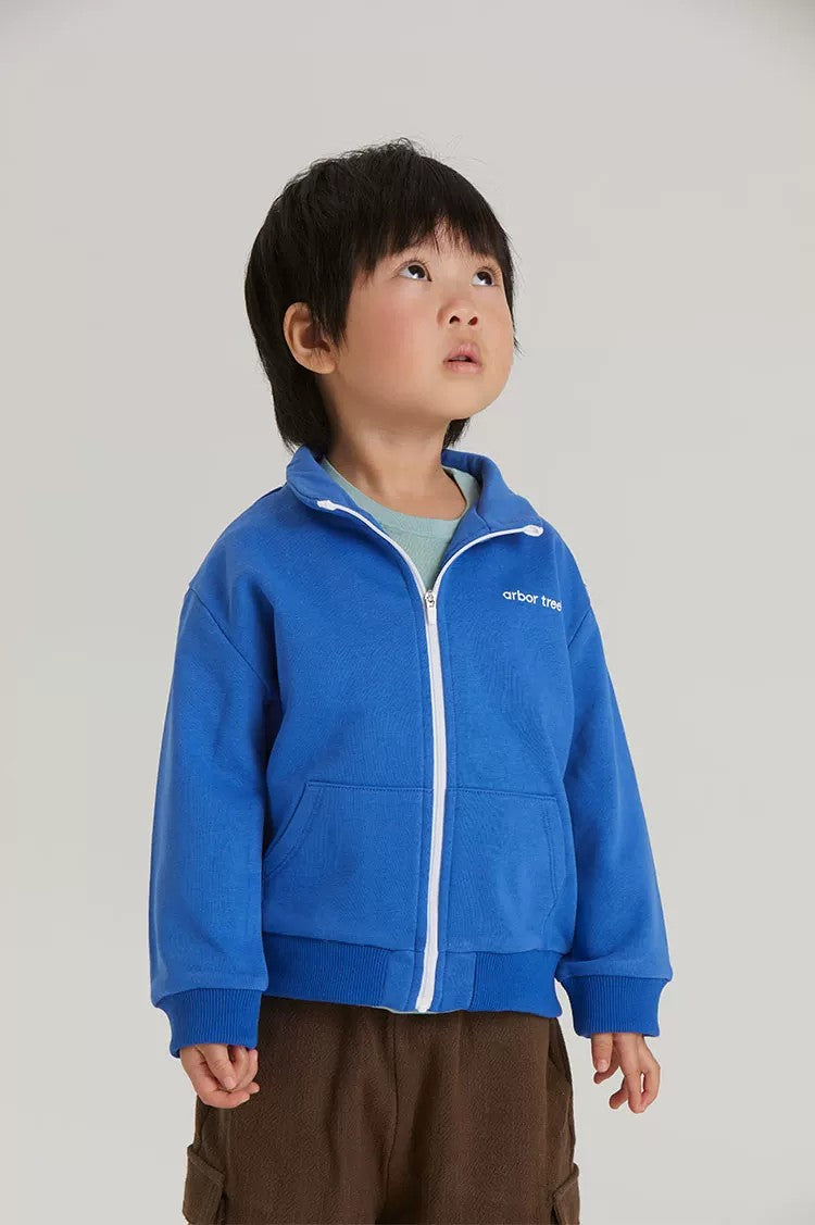ArborTree organic cotton unisex spring/fall jacket with stand-up collar and zipper, suitable for boys and girls, moisture-wicking warmth