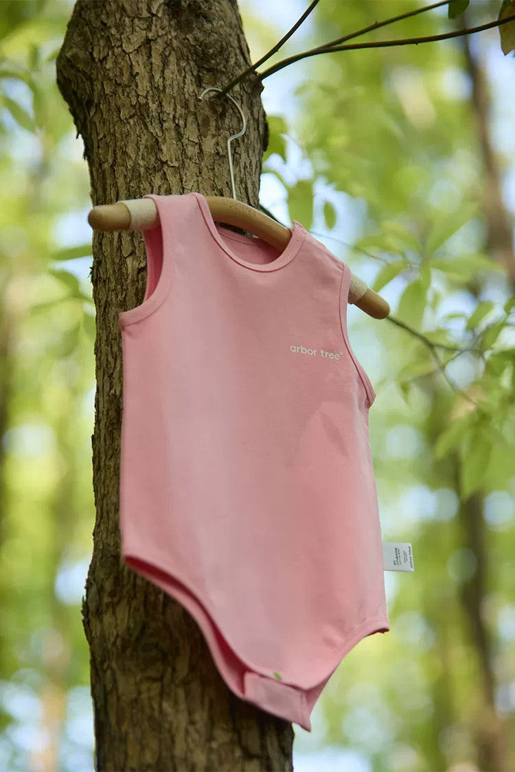 ArborTree baby romper, sleeveless open-shoulder design, made from 100% natural organic cotton, unisex summer triangular romper for babies