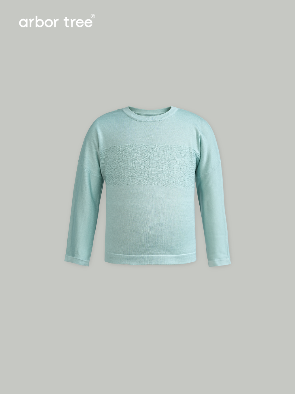 ArborTree natural mulberry silk unisex long-sleeve T-shirt with wavy pattern, soft, moisture-wicking spring/summer knit fabric.