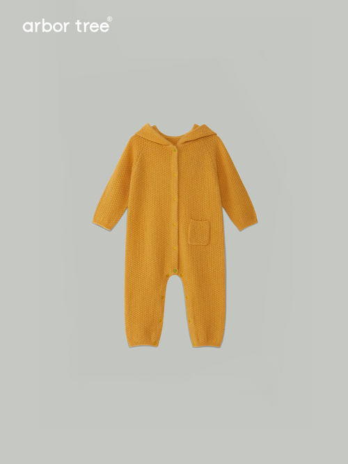 ArborTree 100% cashmere hooded onesie for kids, soft cream-colored fabric with a hood and cozy design, natural sourced brand.