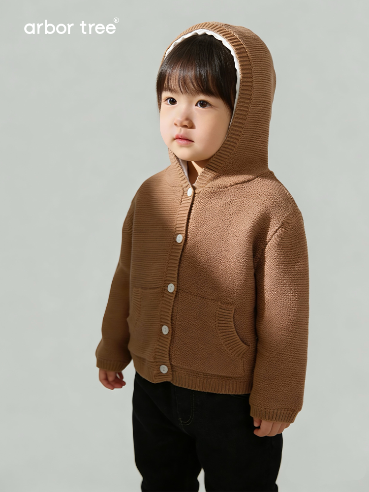 Kids' ArborTree organic cotton hooded jacket with warm lining, suitable for spring, fall, and winter, unisex and cozy.