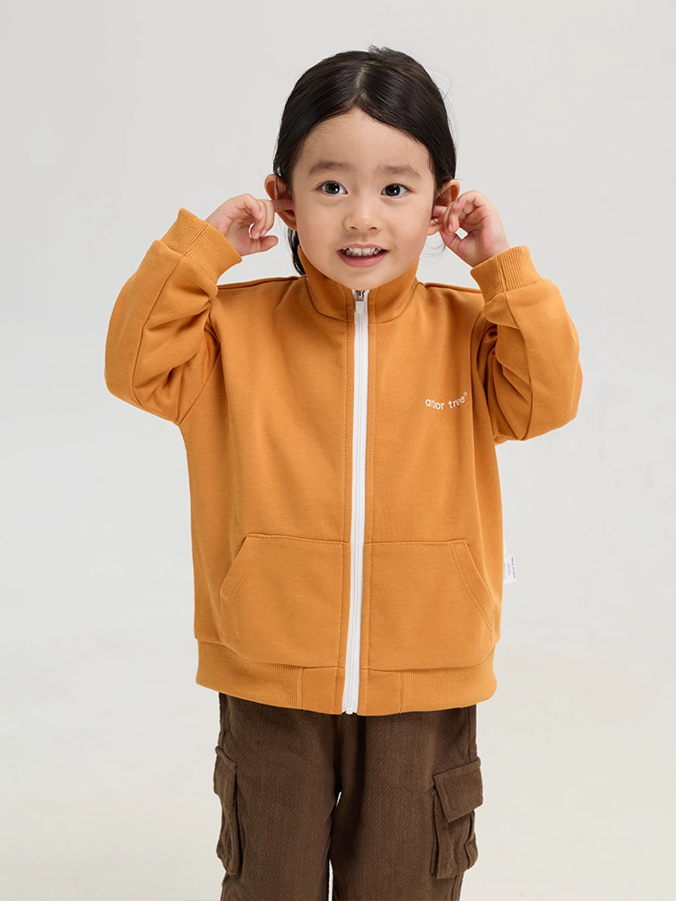 ArborTree organic cotton unisex spring/fall jacket with stand-up collar and zipper, suitable for boys and girls, warm and moisture-wicking.