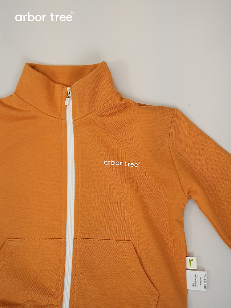 ArborTree organic cotton unisex zip-up stand-up collar jacket for kids, spring/fall, cozy, moisture-wicking, suitable for boys and girls.