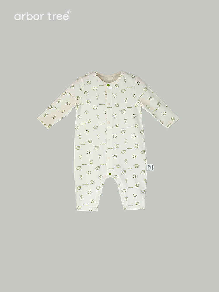 ArborTree Eco-Friendly Print 100% Natural Organic Cotton Spring/Fall Unisex Baby Front-Opening Romper (Grade A)