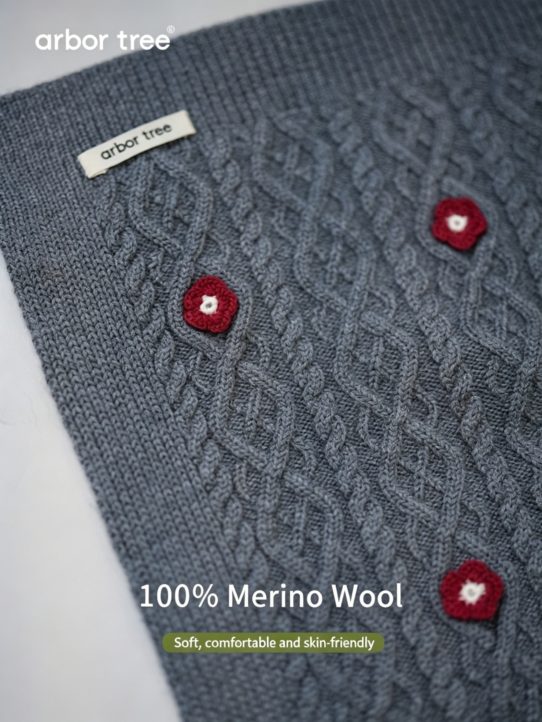 ArborTree 100% Merino Wool baby blanket showing thick, soft, natural wool fabric designed for warmth and comfort.