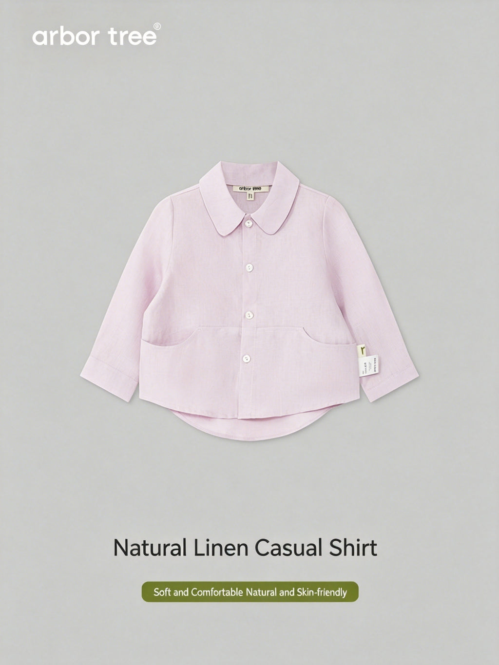 ArborTree Belgian natural linen baby casual shirt in soft beige, featuring a comfortable, breathable design for little ones.