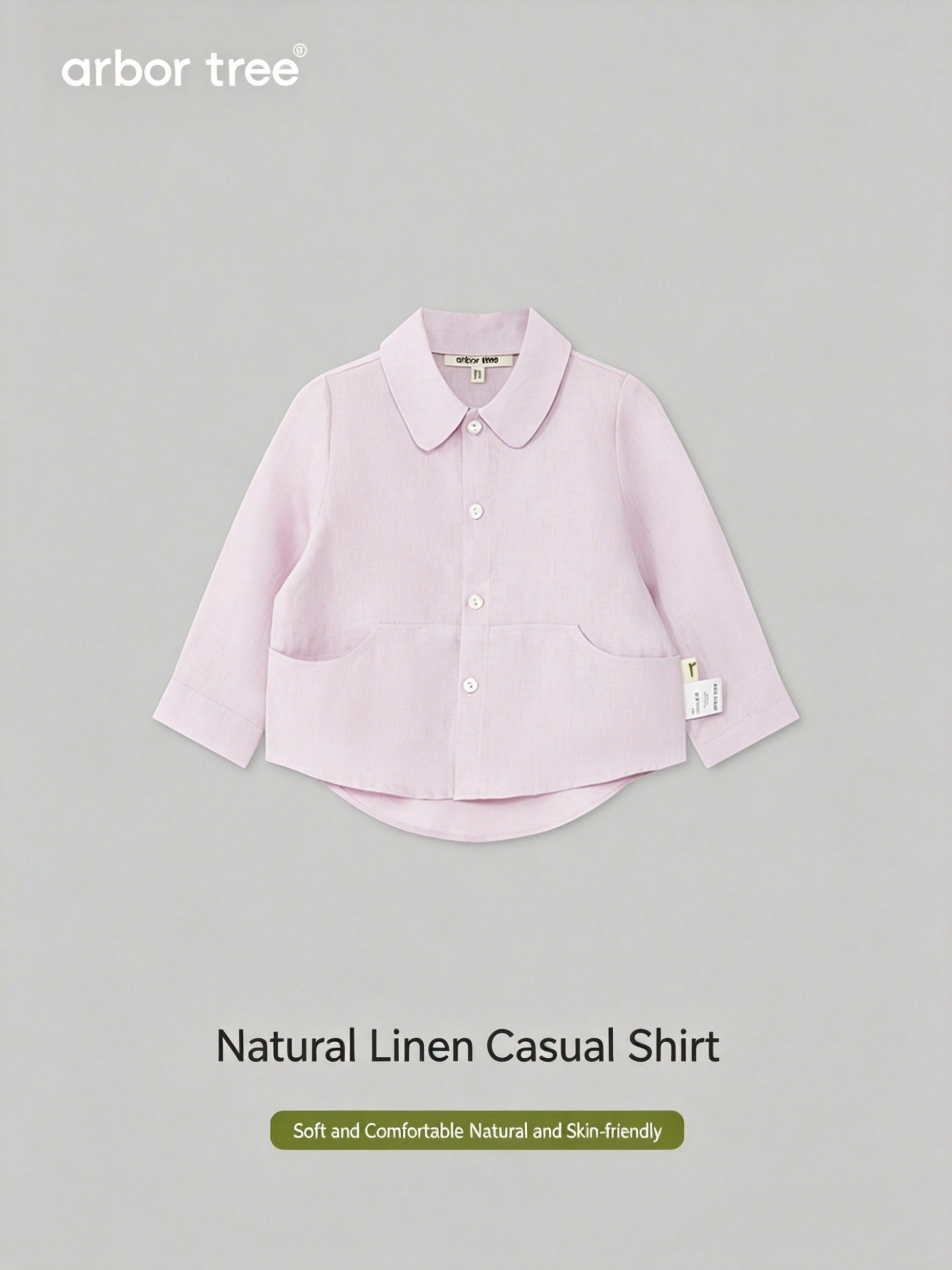 ArborTree Belgian natural linen baby casual shirt in soft beige, featuring a comfortable, breathable design for little ones.