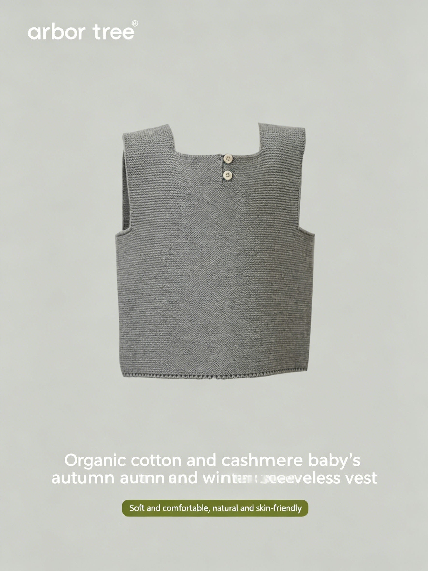 Organic cotton and cashmere unisex baby vest with Chinese-style design from ArborTree, perfect for spring, fall, and winter.