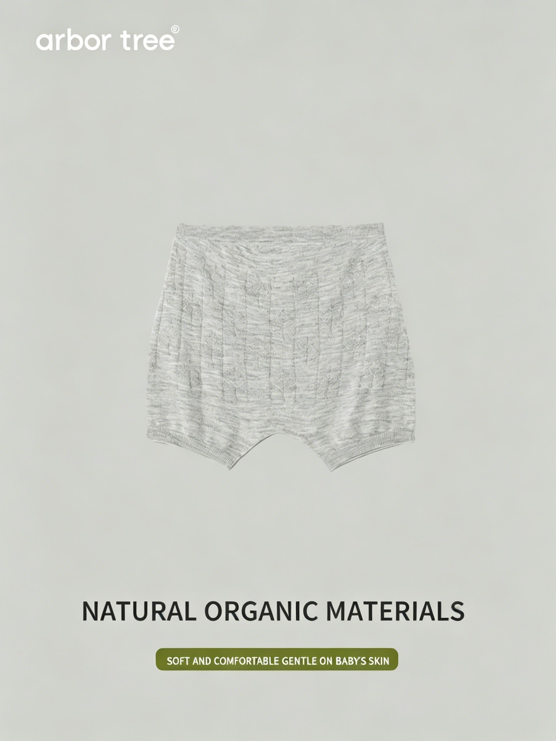 ArborTree natural mulberry silk baby summer shorts with Bodhi leaf print, breathable, cool, and non-sticky for comfortable wear.