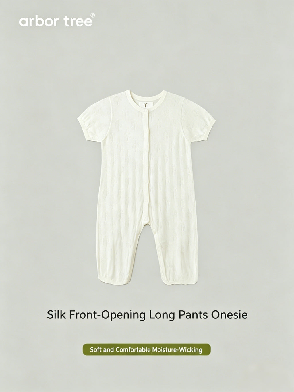 ArborTree  Mulberry Silk Summer Long-Legged One-Piece for Infants and Toddlers with Front Snap Closure—Moisture-Wicking, Mosquito-Repellent, Lightweight, and Breathable