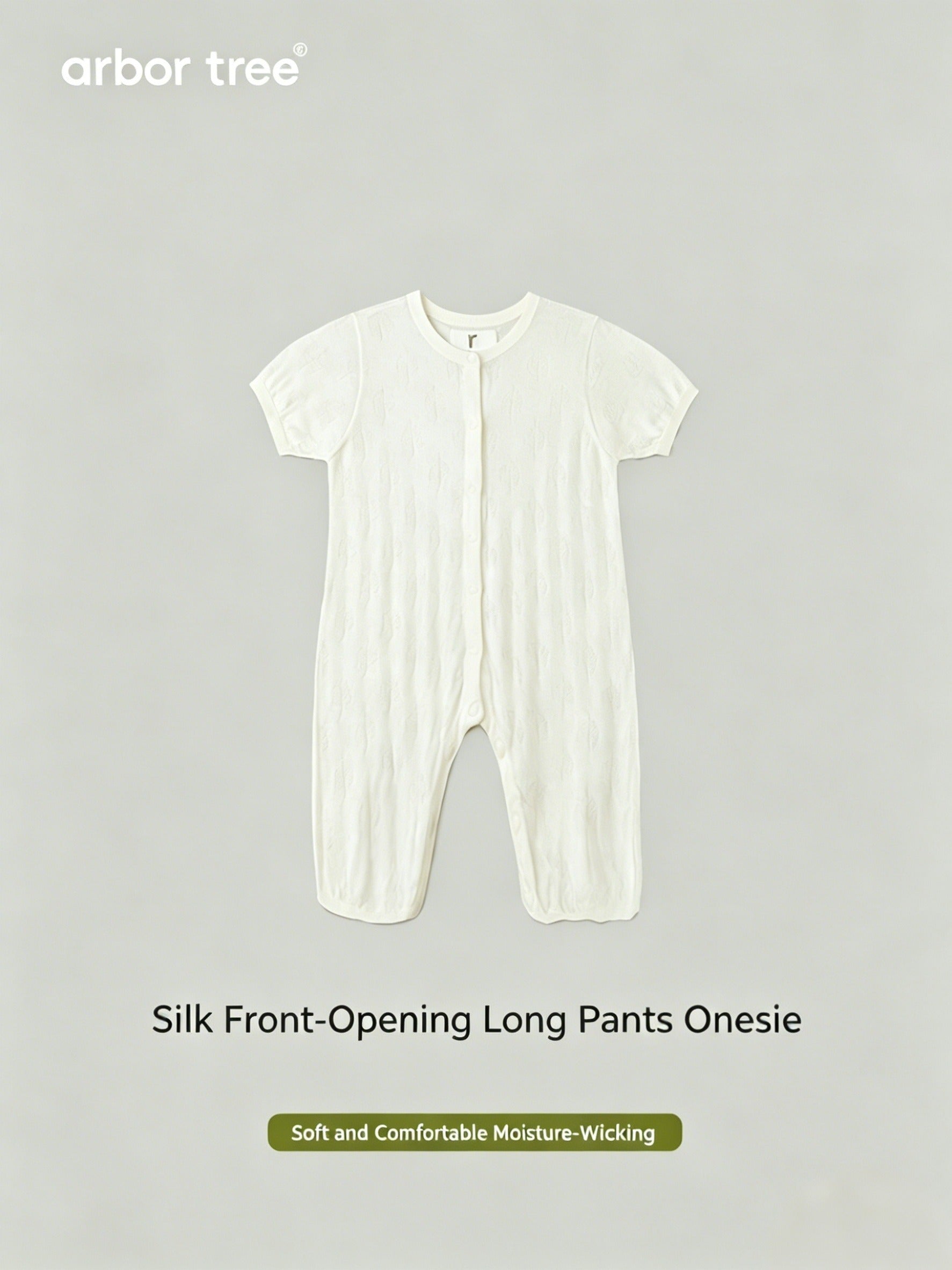 ArborTree  Mulberry Silk Summer Long-Legged One-Piece for Infants and Toddlers with Front Snap Closure—Moisture-Wicking, Mosquito-Repellent, Lightweight, and Breathable