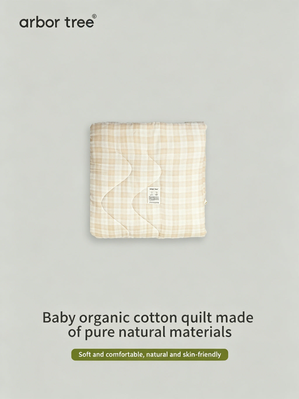 ArborTree organic cotton baby quilt, warm and breathable, with moisture-wicking fabric, suitable for gentle machine washing.
