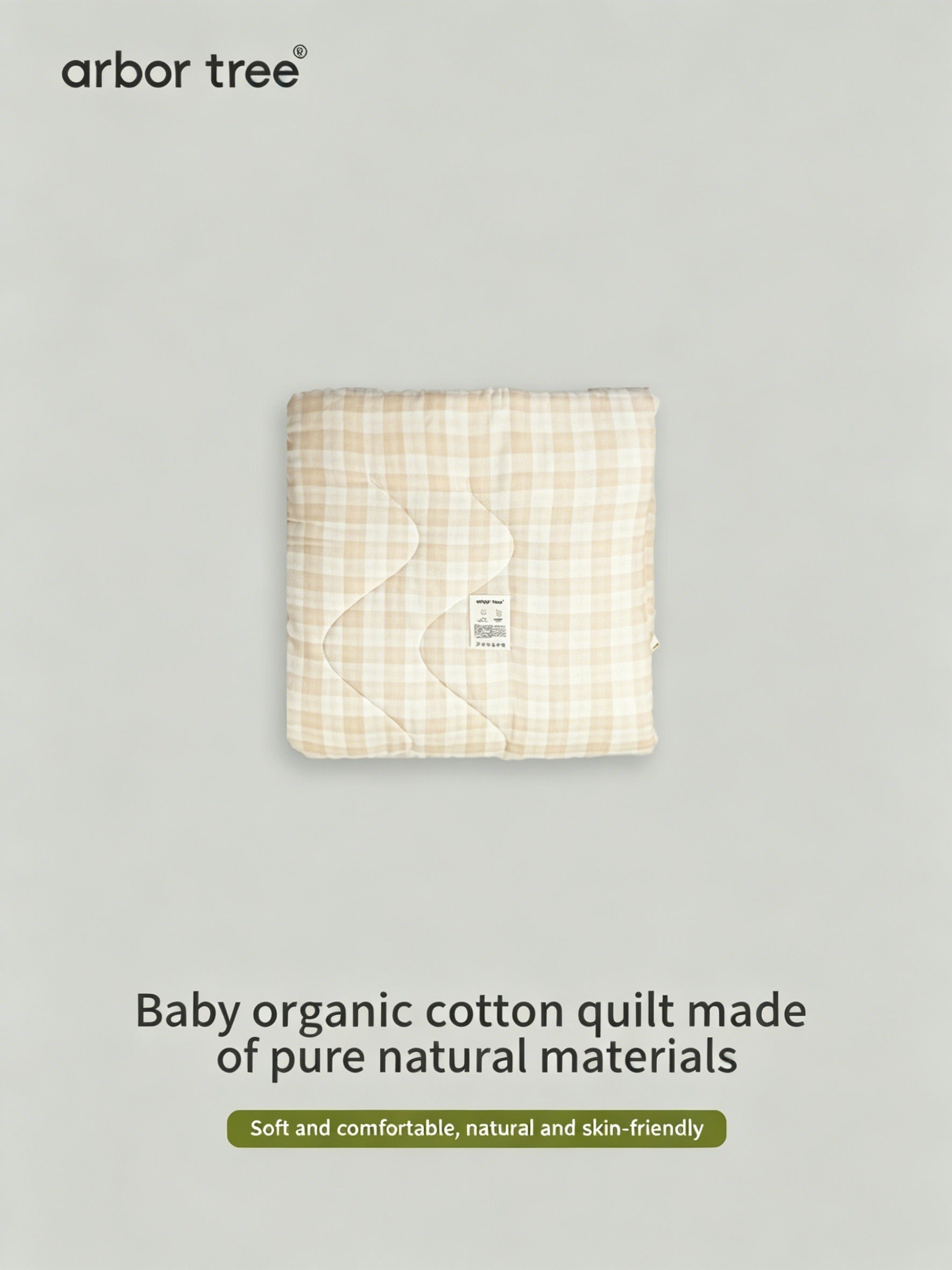 ArborTree organic cotton baby quilt, warm and breathable, with moisture-wicking fabric, suitable for gentle machine washing.