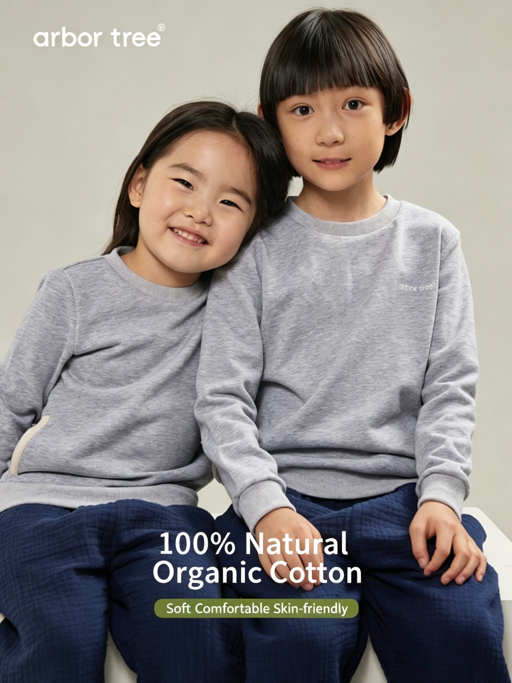 ArborTree organic cotton hoodie for kids, long-sleeve with pockets, warm, breathable, and gentle on skin in spring, fall, and winter.