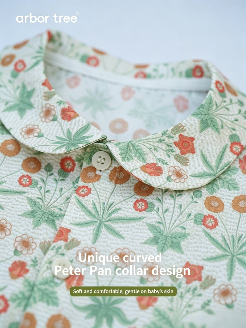 ArborTree 100% Organic Cotton from Uganda Girls' Summer Short-Sleeve Shirt with Morris Daisies—Lightweight and Breathable