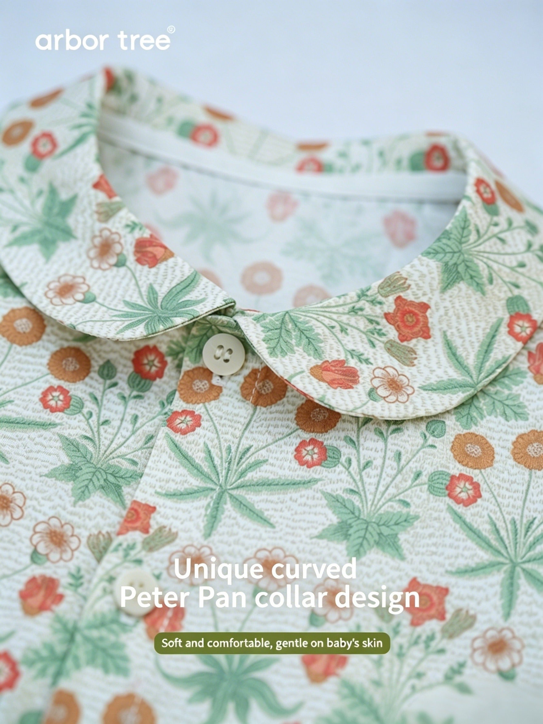 ArborTree 100% Organic Cotton from Uganda Girls' Summer Short-Sleeve Shirt with Morris Daisies—Lightweight and Breathable
