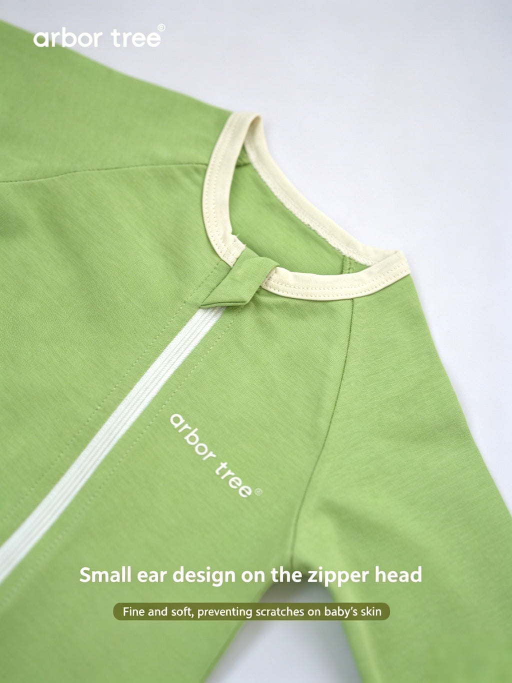 ArborTree organic cotton long-sleeve kids' one-piece with side zipper, suitable for boys and girls in spring and fall.