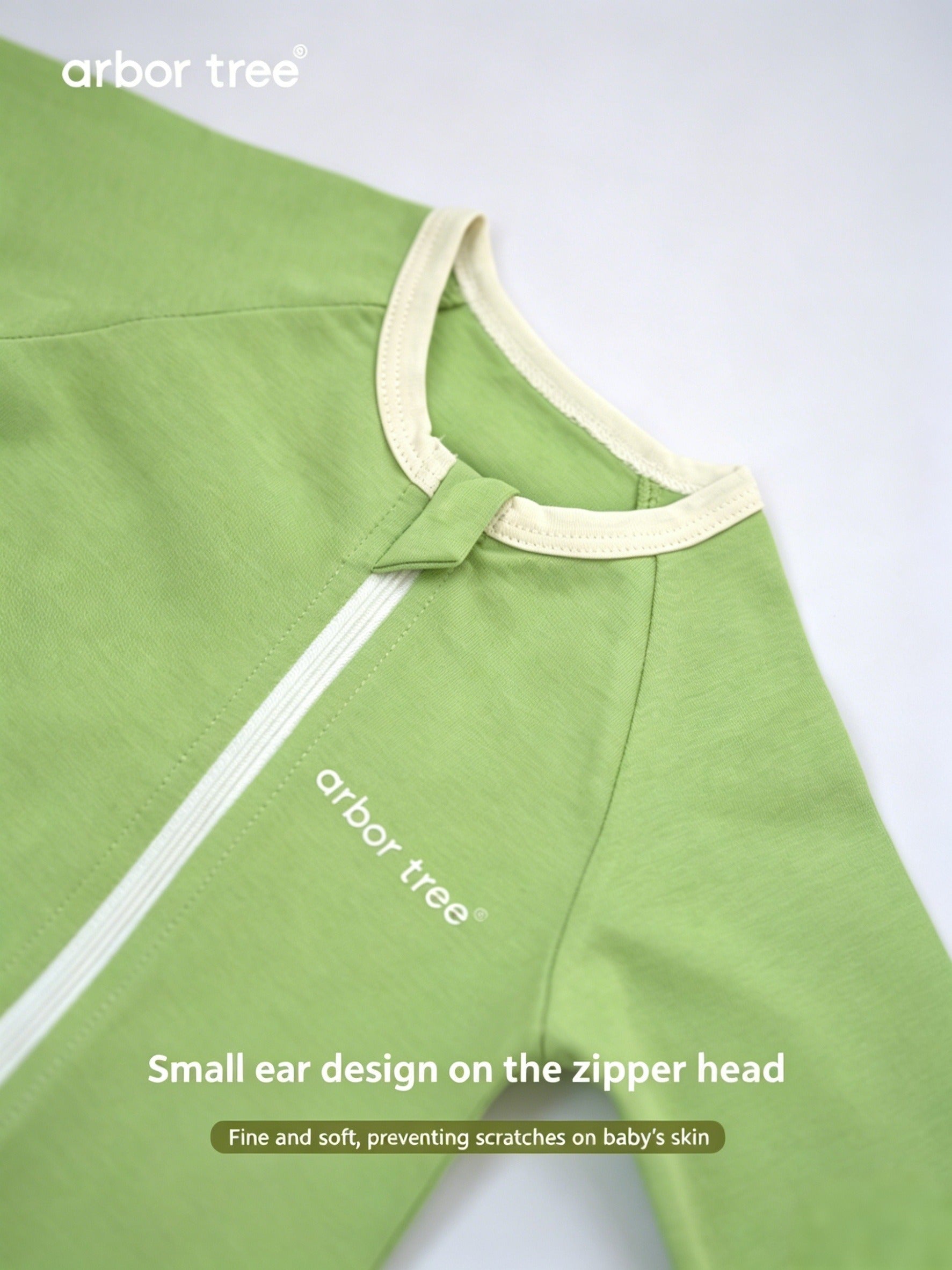 ArborTree organic cotton long-sleeve kids' one-piece with side zipper, suitable for boys and girls in spring and fall.