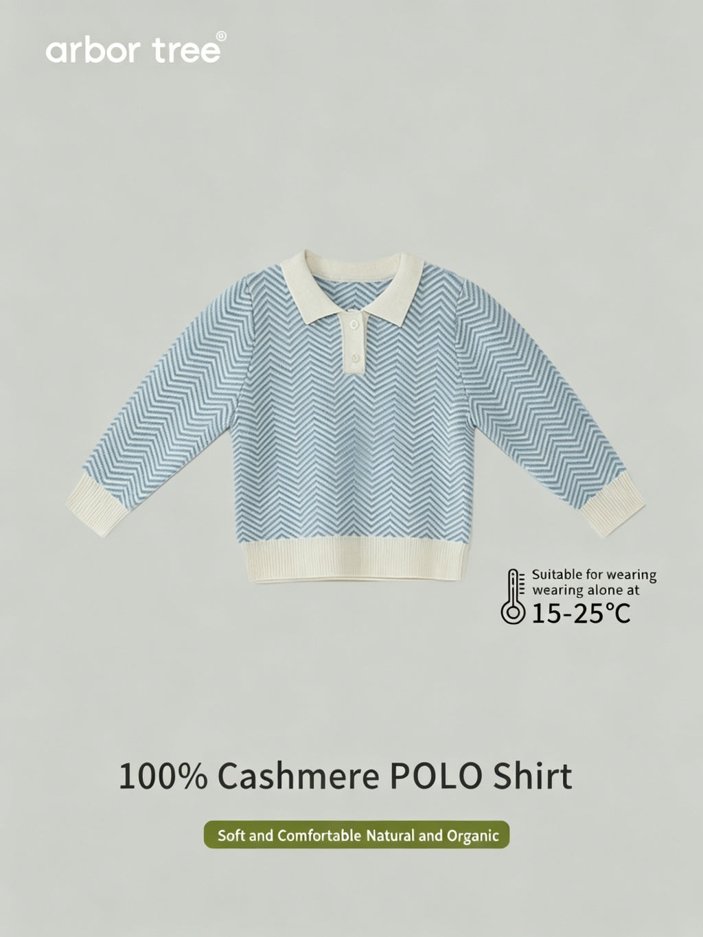 ArborTree 100% cashmere baby polo pullover top in soft beige, featuring a classic collar and button front for comfortable style.