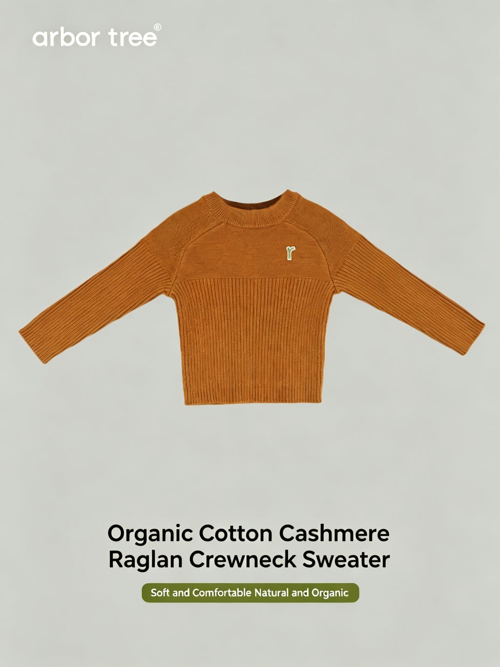 ArborTree Grandma Series organic cotton and cashmere raglan-sleeve sweaters for boys and girls, warm, thick, and cozy for fall and winter.