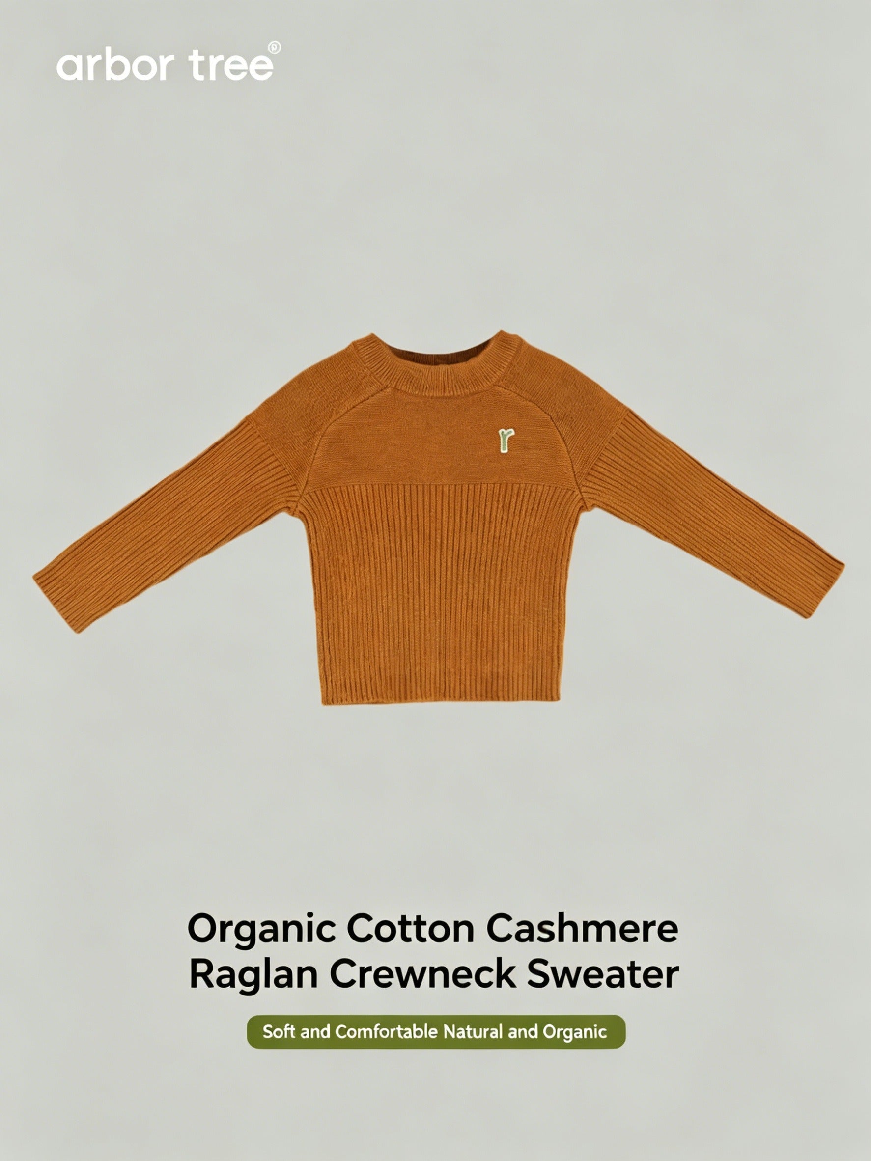 ArborTree Grandma Series organic cotton and cashmere raglan-sleeve sweaters for boys and girls, warm, thick, and cozy for fall and winter.