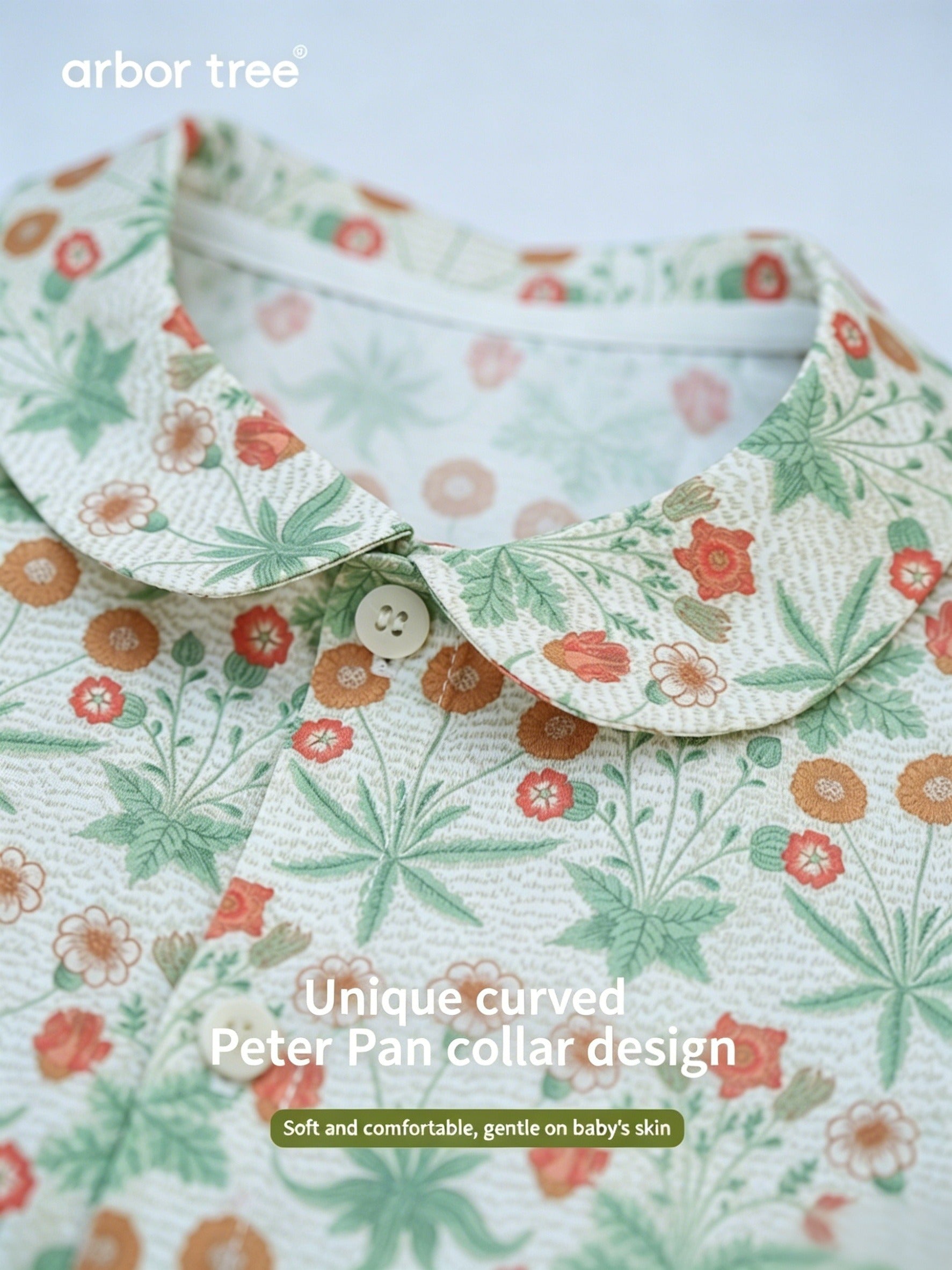 ArborTree 100% Organic Cotton from Uganda Girls' Summer Short-Sleeve Shirt with Morris Daisies—Lightweight and Breathable