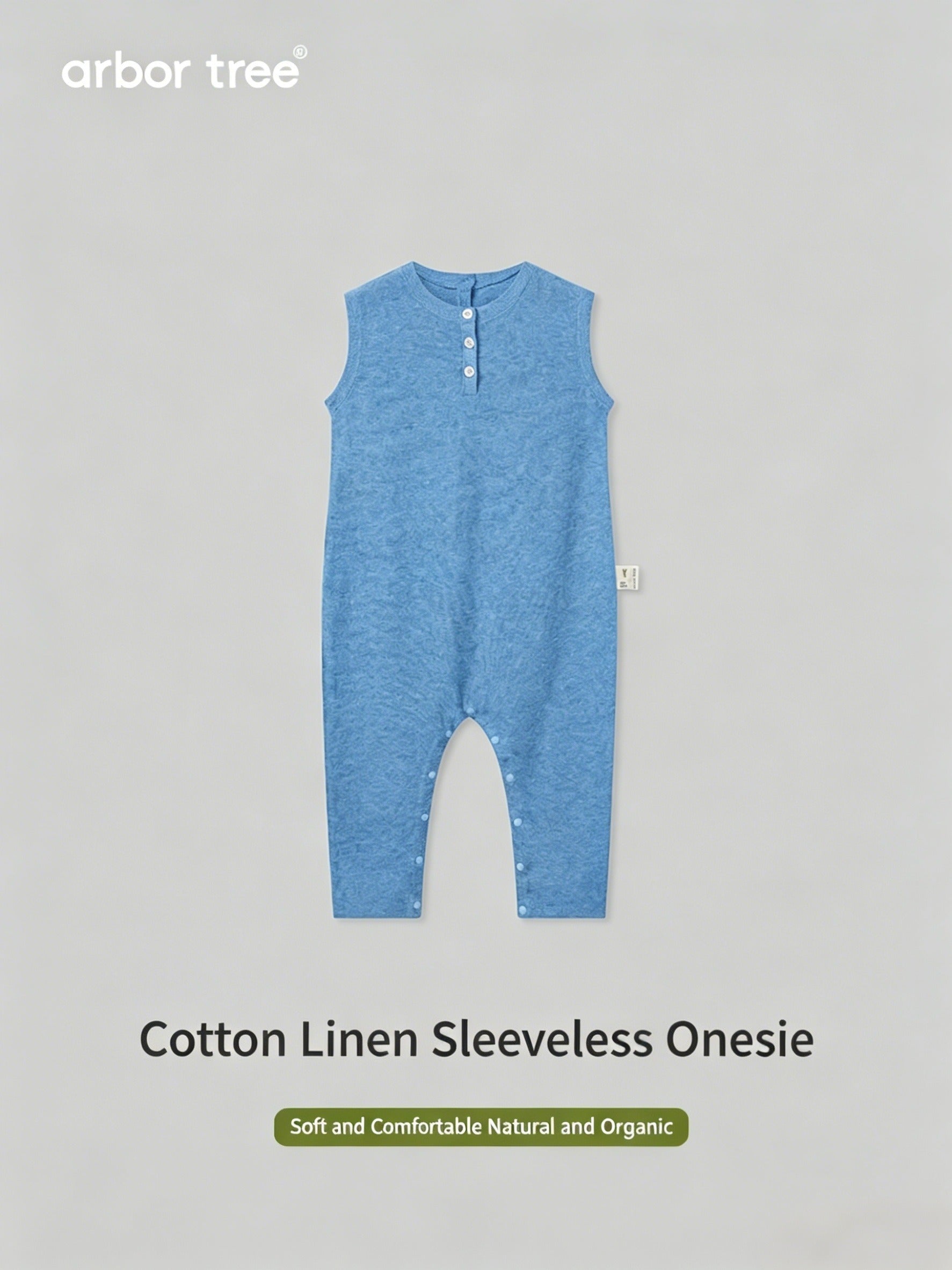 ArborTree Organic Cotton and Linen Summer Casual Sleeveless Onesie for Infants and Toddlers—Moisture-Wicking and Soft Against the Skin