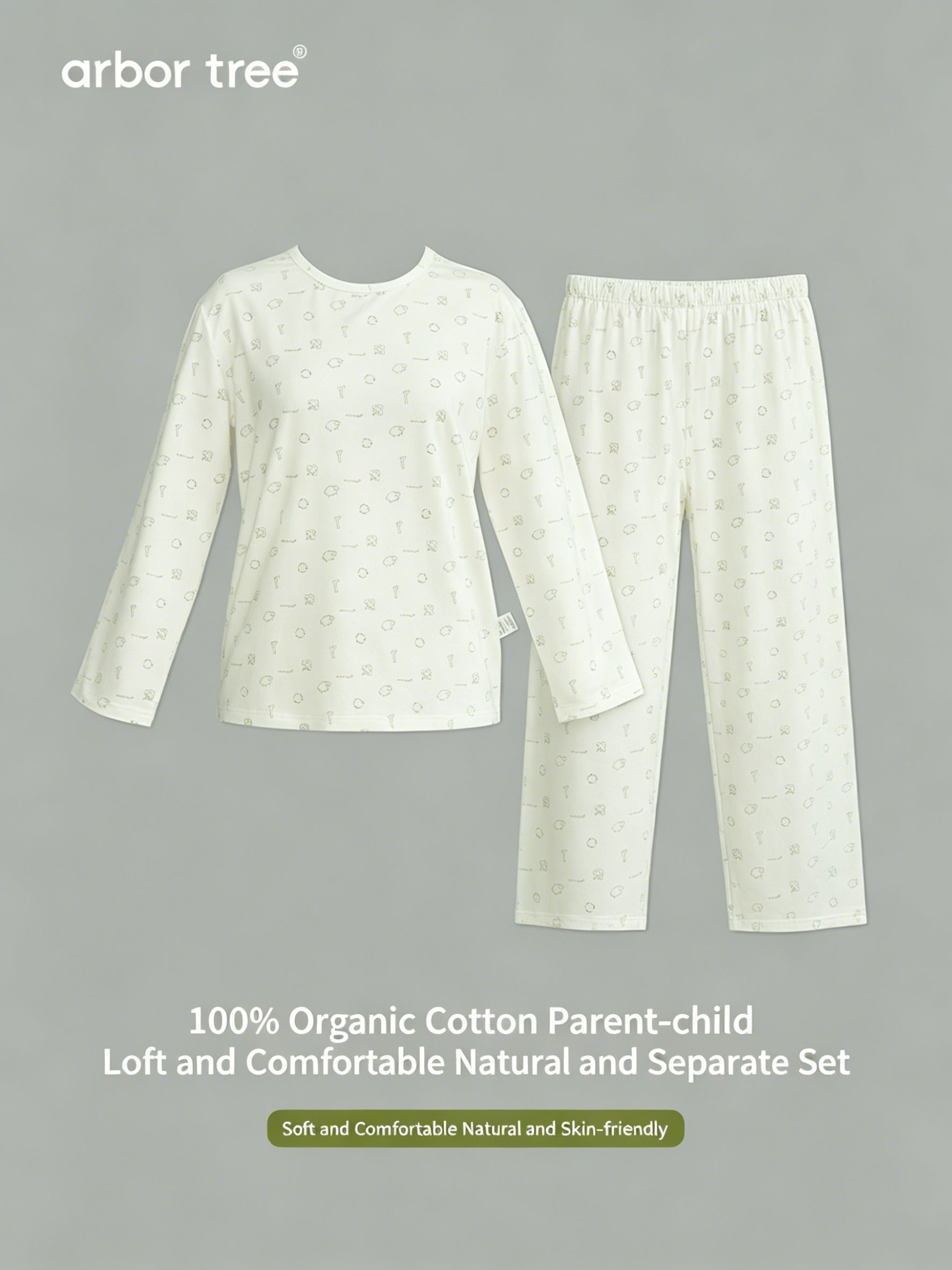ArborTree Eco-Friendly Printed 100% Natural Organic Cotton Matching Parent-Child Spring/Fall Loungewear Set