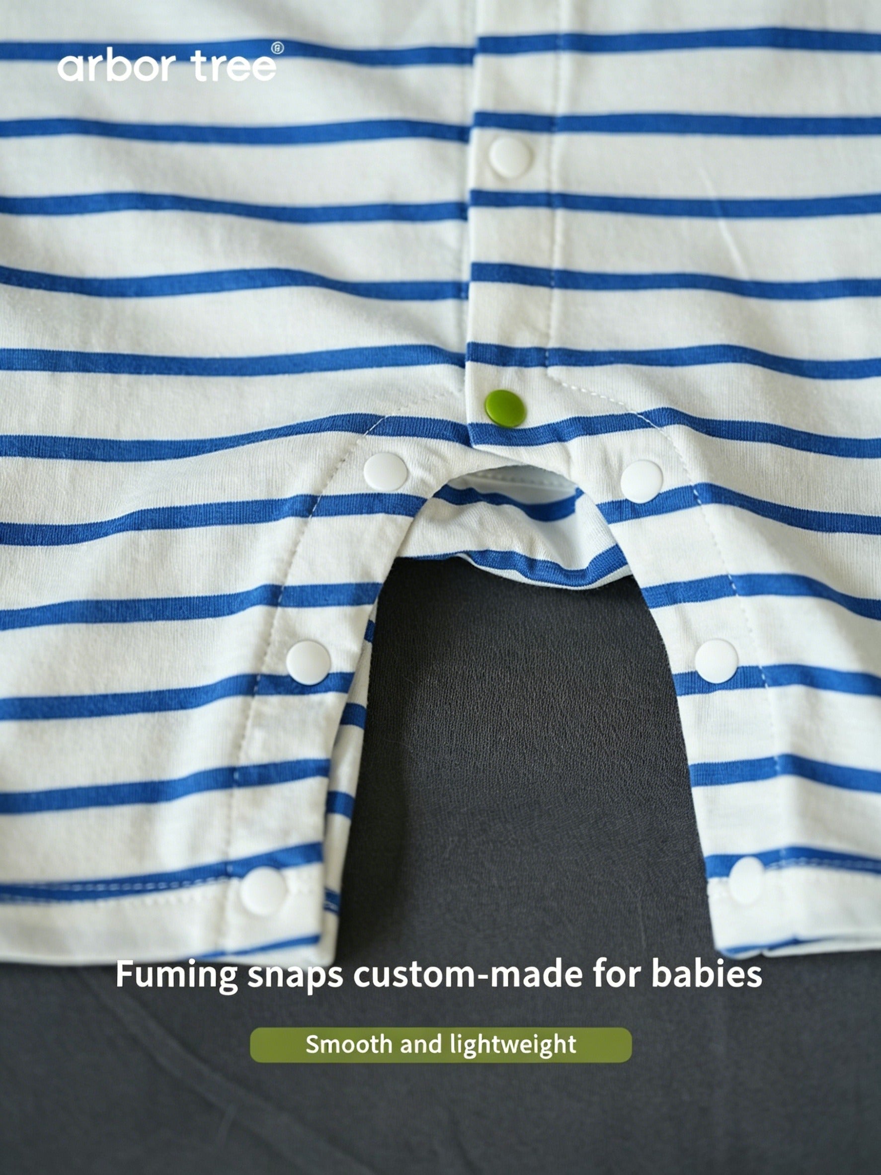 ArborTree organic cotton spring striped romper for boys and girls, front-opening, soft and gentle on sensitive skin.