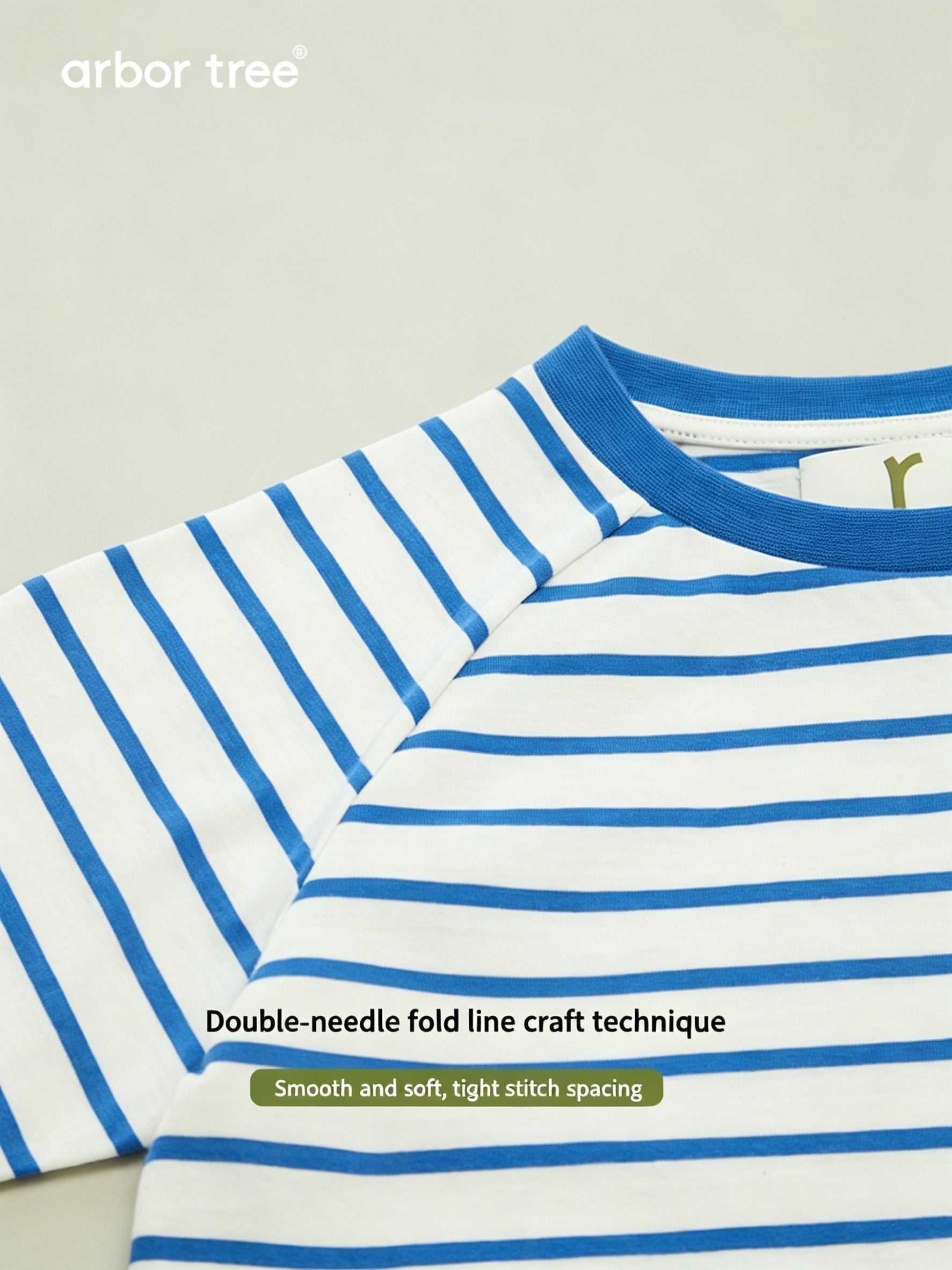 ArborTree organic cotton baby blue and white striped short sleeve T-shirt for kids, soft and breathable natural fabric.