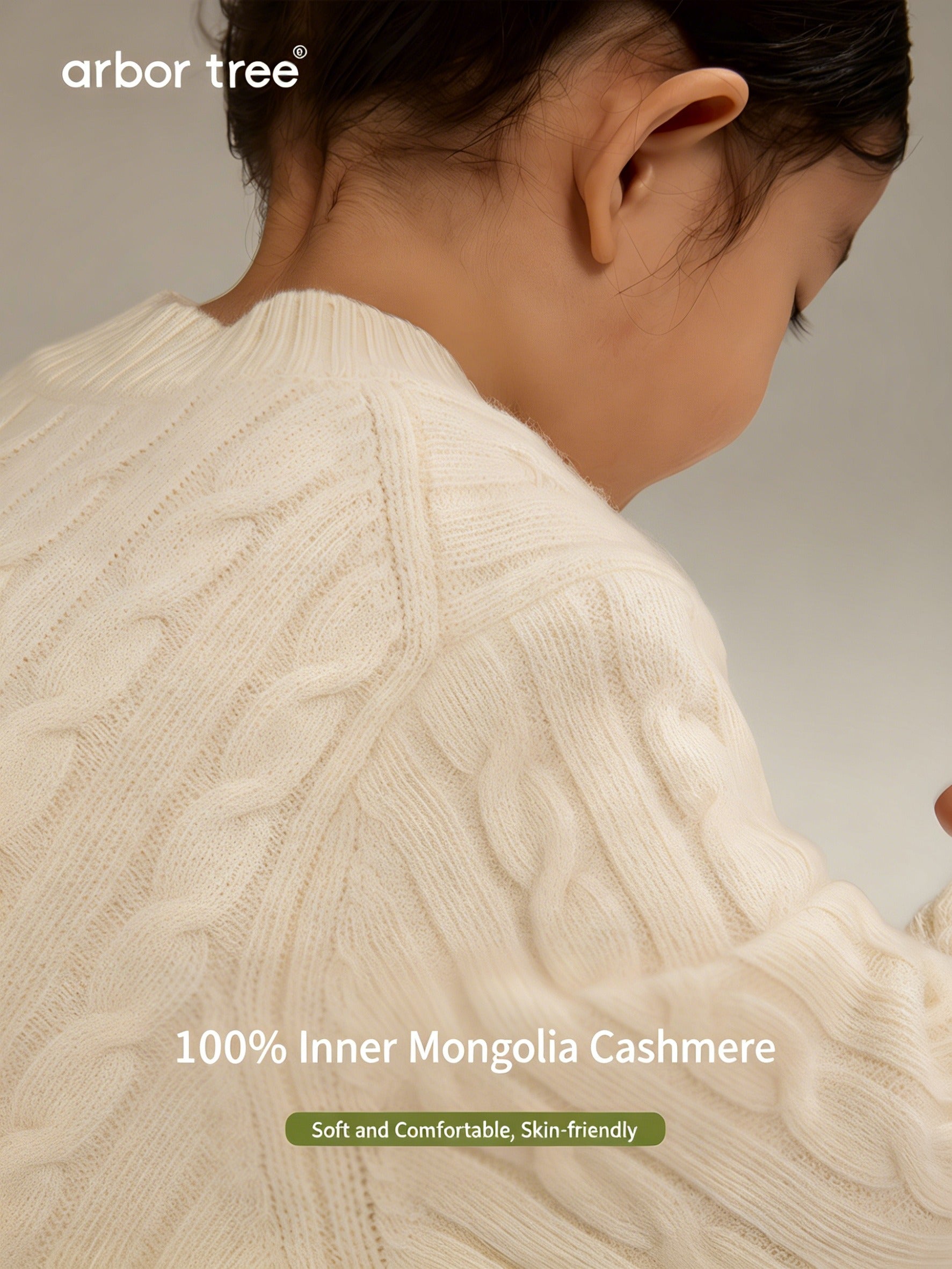 ArborTree unisex kids' fall winter knit sweater with mid-neck design, made of 100% Inner Mongolia baby cashmere.
