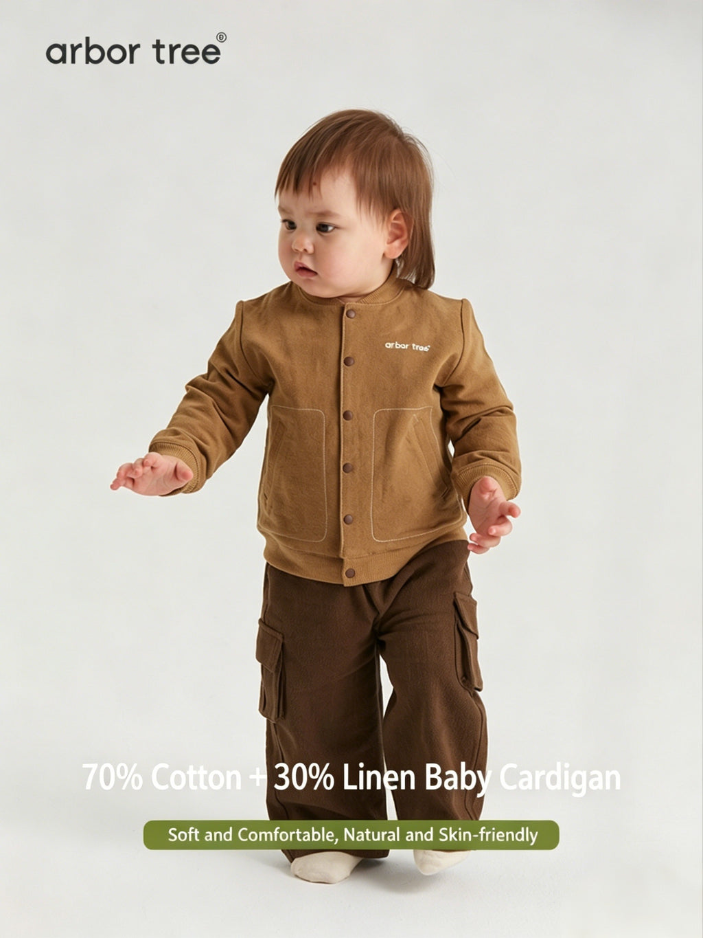 Unisex ArborTree cotton and linen cardigan in soft, breathable fabric, perfect for spring and fall, featuring a warm, cozy fit.