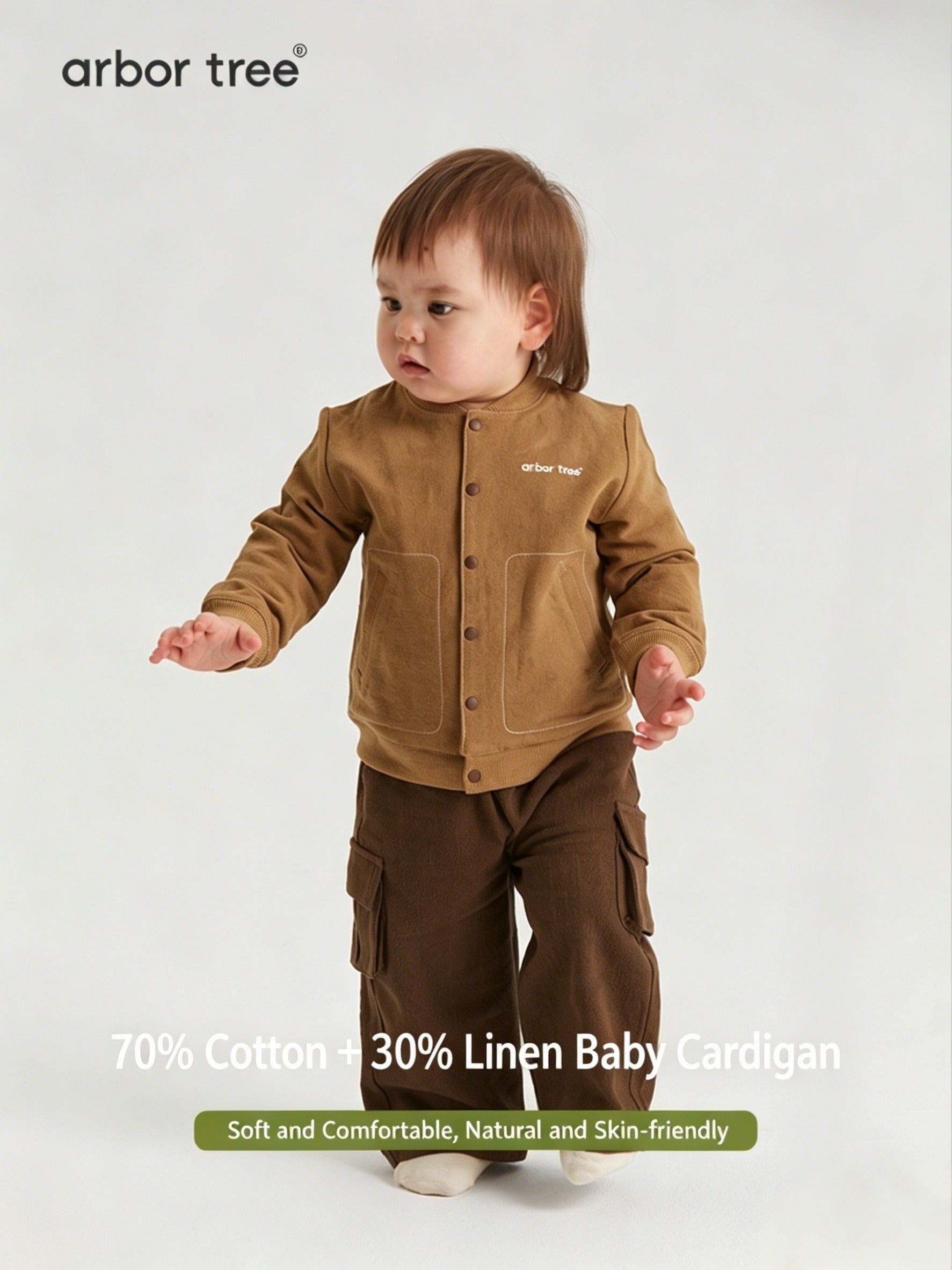 Unisex ArborTree cotton and linen cardigan in soft, breathable fabric, perfect for spring and fall, featuring a warm, cozy fit.