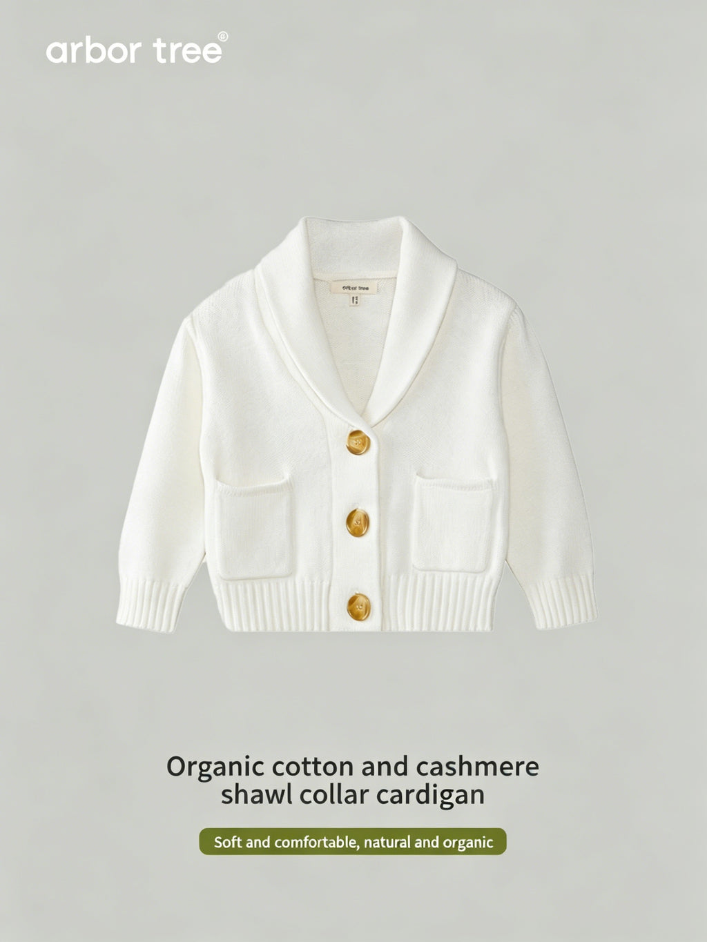 Baby lapel jacket cardigan made of ArborTree's 95% organic cotton and 5% cashmere, soft and cozy for infants.