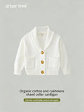 Baby lapel jacket cardigan made of ArborTree's 95% organic cotton and 5% cashmere, soft and cozy for infants.